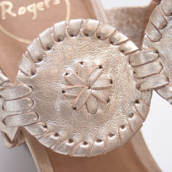 SOLD ON EBAY JACK ROGERS Platinum Gold Leather LUCCIA Wedge Sandals Shoes Sz 10M - Picture 9 of 12